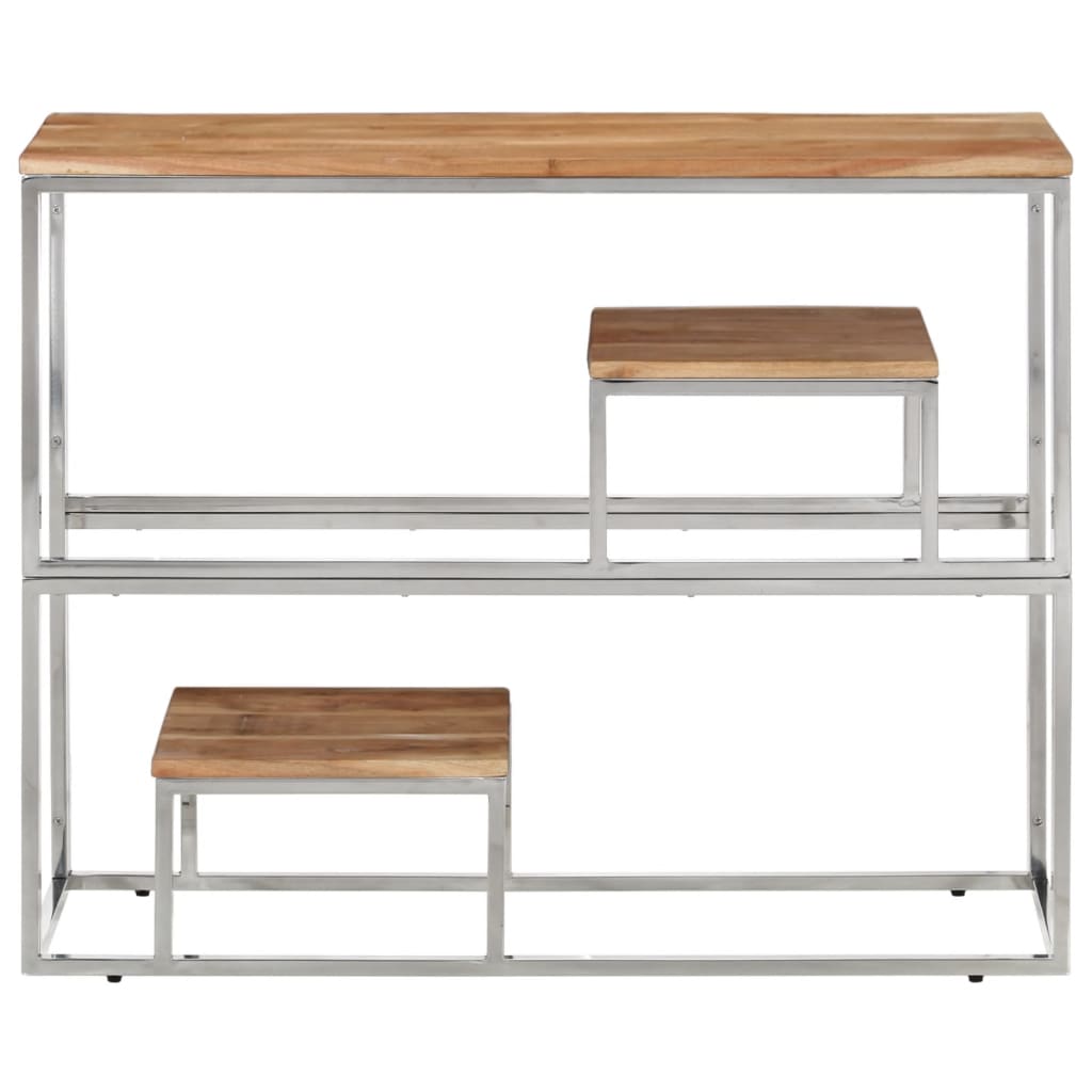 Table Console Argenté Acier Inoxydable Et Massif D'acacia