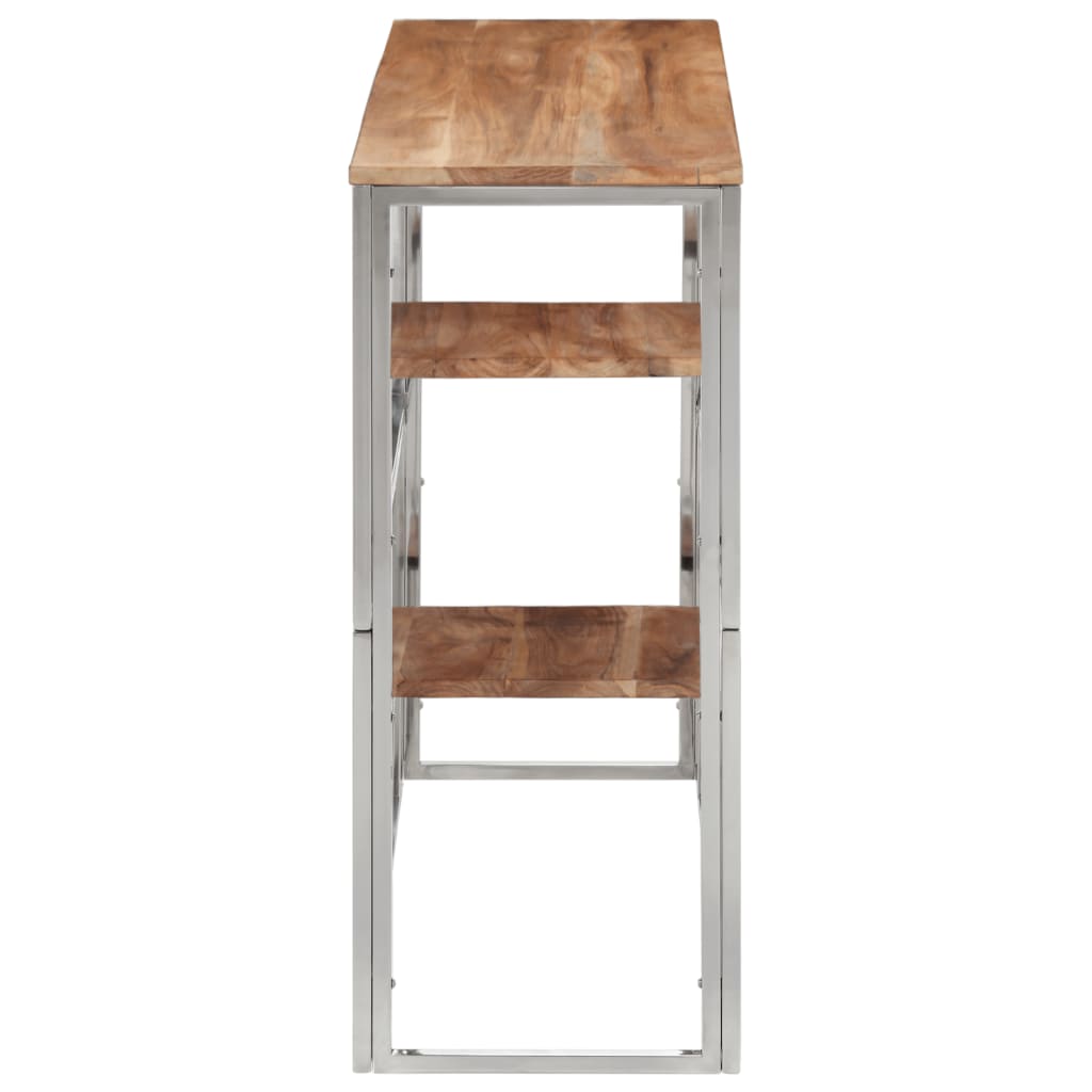 Table Console Argenté Acier Inoxydable Et Massif D'acacia