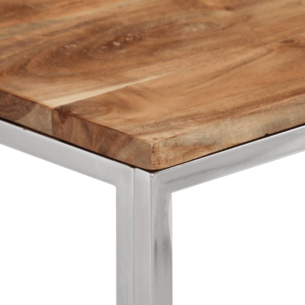 Table Console Argenté Acier Inoxydable Et Massif D'acacia