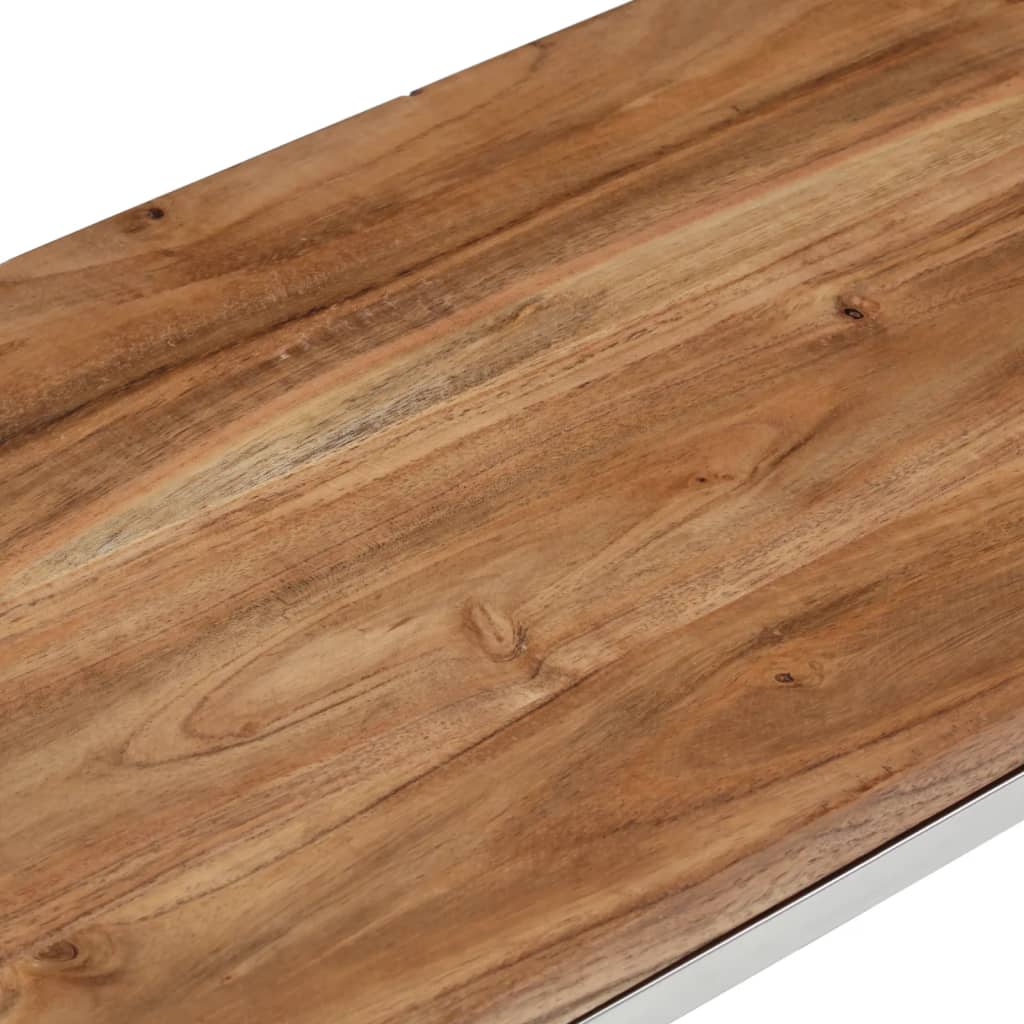 Table Console Argenté Acier Inoxydable Et Massif D'acacia