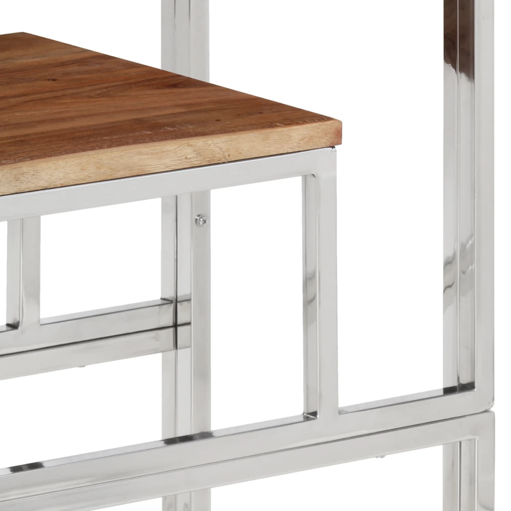 Table Console Argenté Acier Inoxydable Et Massif D'acacia