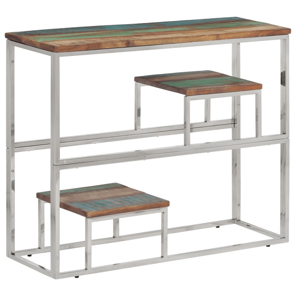 Table Console Argenté Acier Inoxydable Et Massif D'acacia