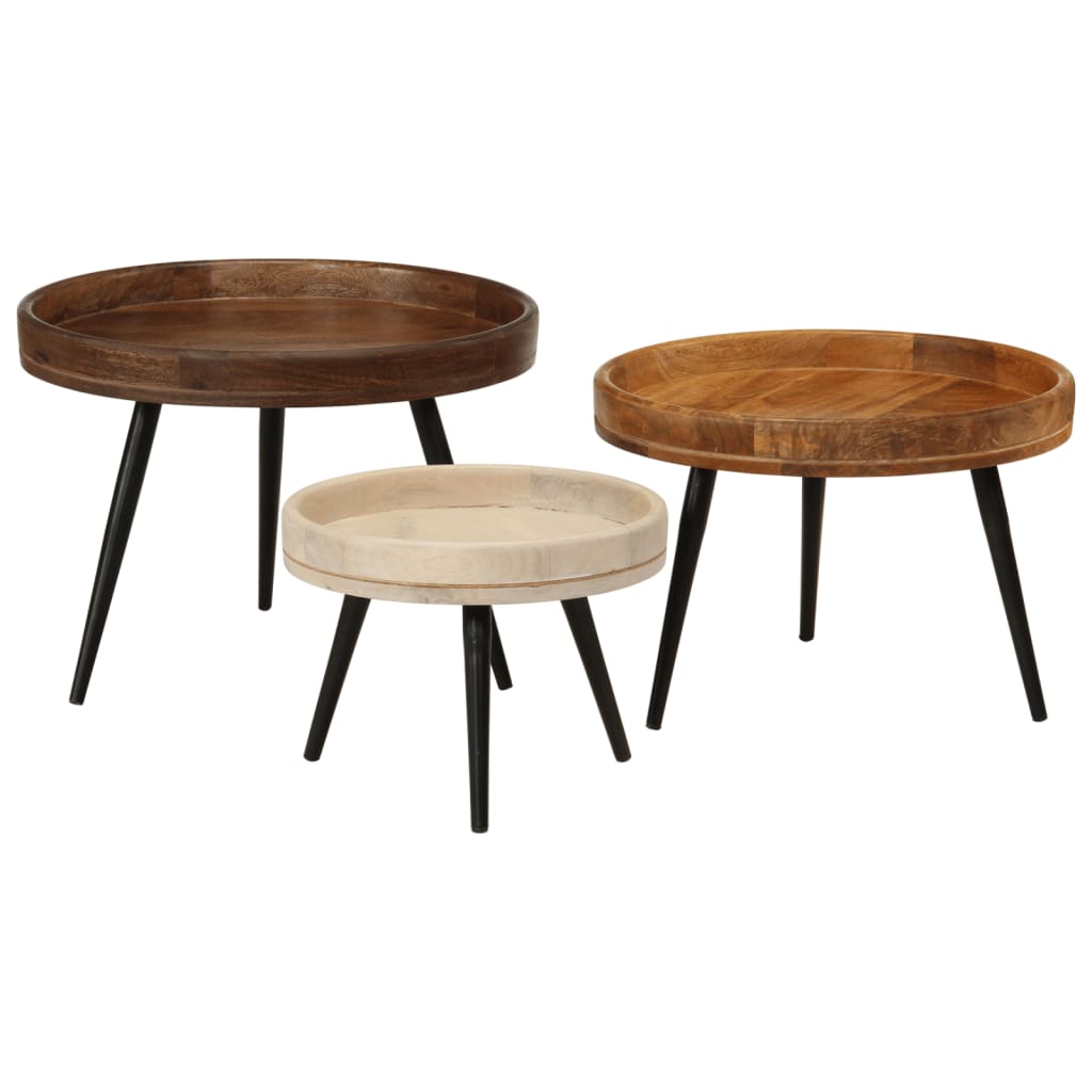 Tables Basses Rondes 3 Pcs Bois De Manguier Massif