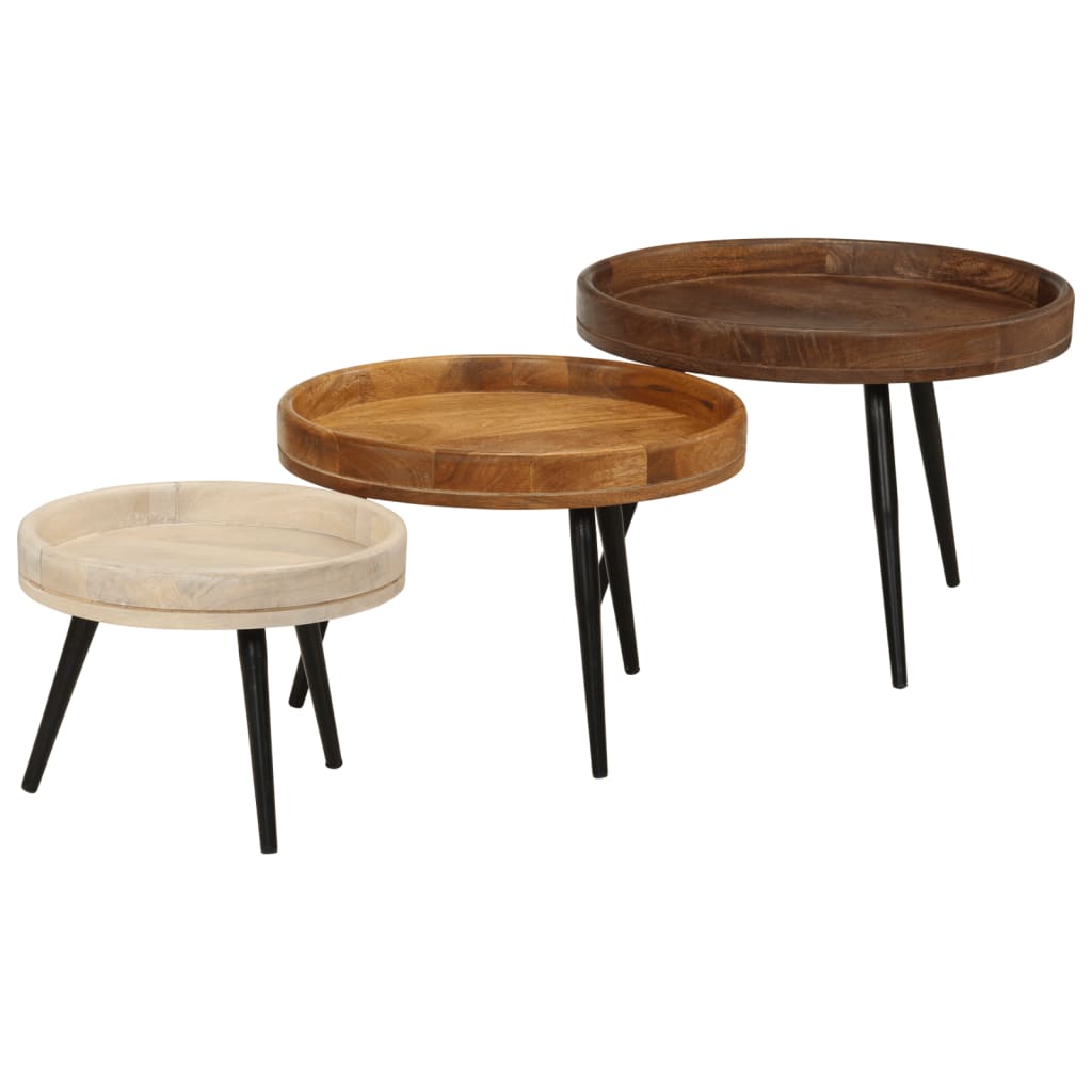Tables Basses Rondes 3 Pcs Bois De Manguier Massif