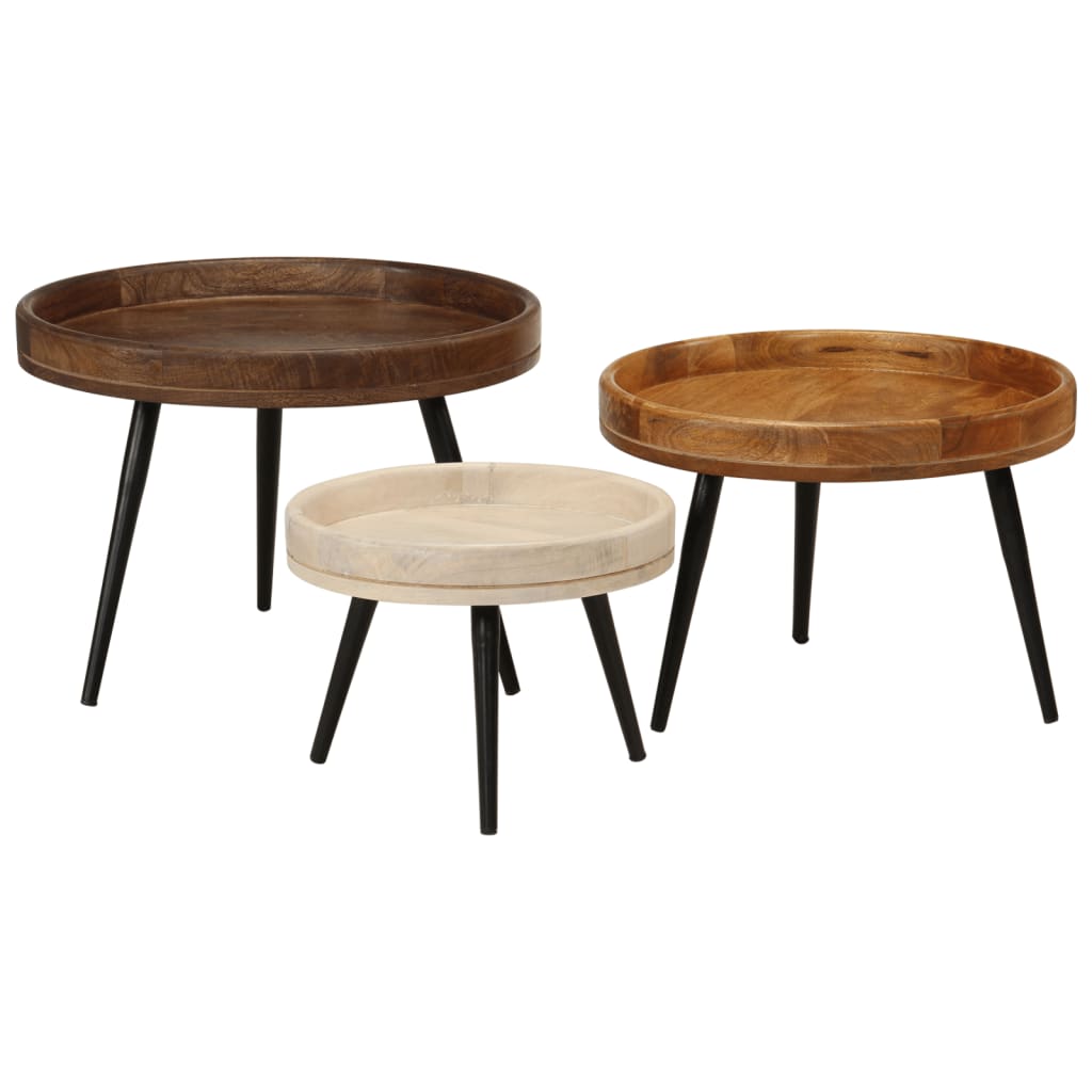 Tables Basses Rondes 3 Pcs Bois De Manguier Massif