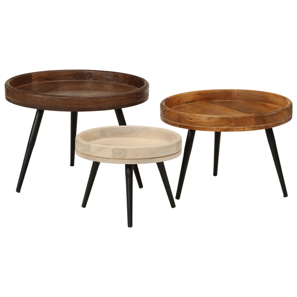 Tables Basses Rondes 3 Pcs Bois De Manguier Massif