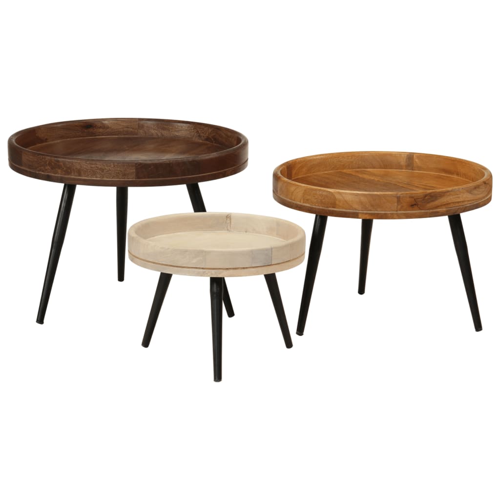 Tables Basses Rondes 3 Pcs Bois De Manguier Massif