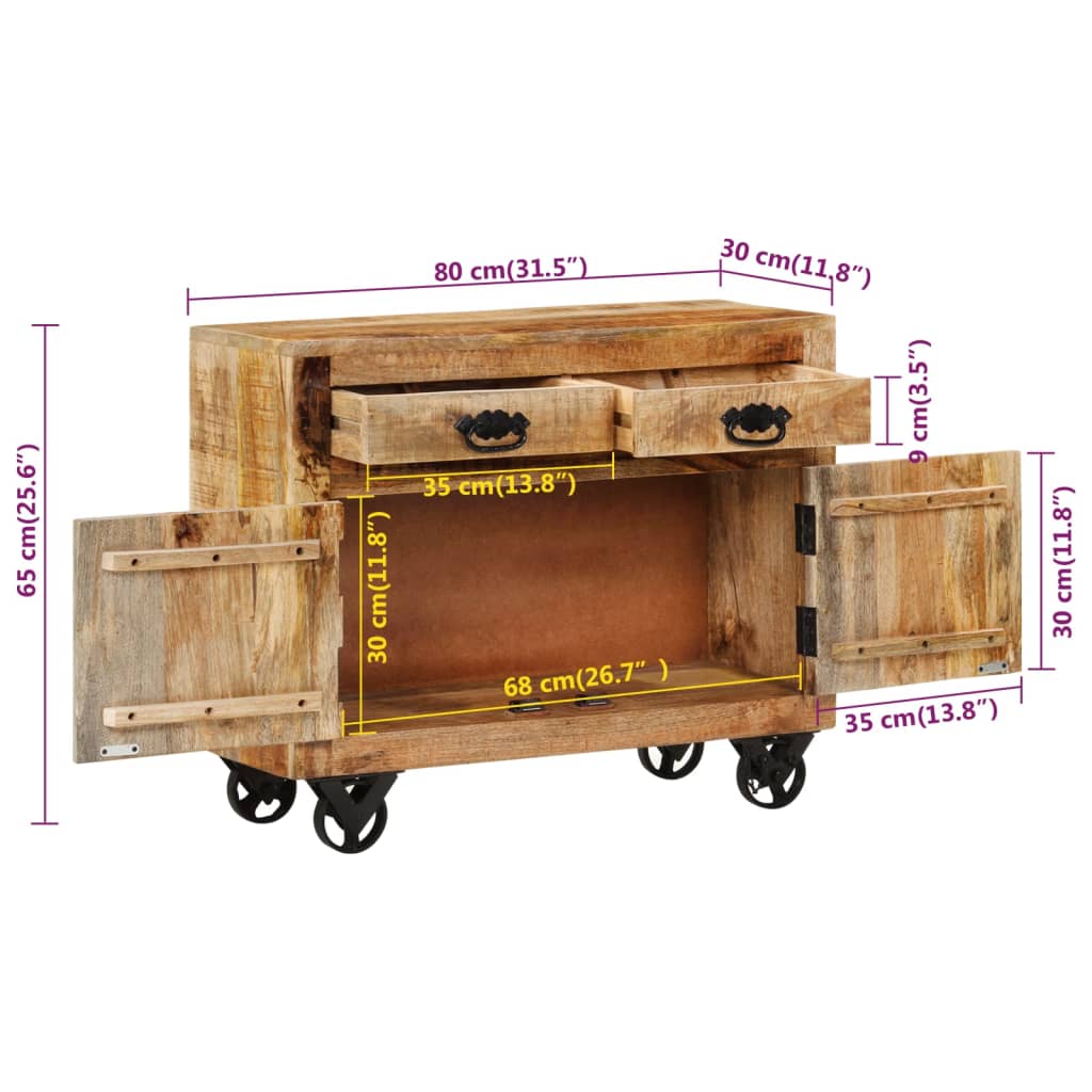 Buffet 80X30X Bois De Manguier Brut Massif