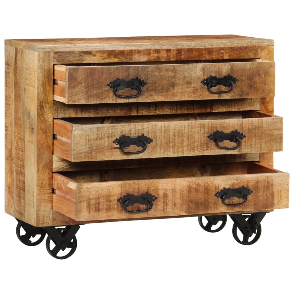 Buffet Avec 3 Tiroirs 80X30X Bois De Manguier Brut Massif