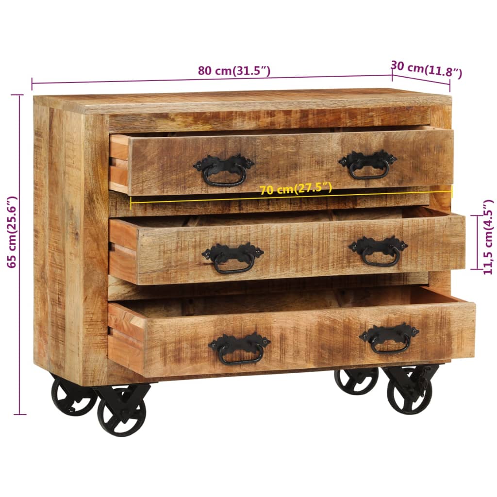 Buffet Avec 3 Tiroirs 80X30X Bois De Manguier Brut Massif