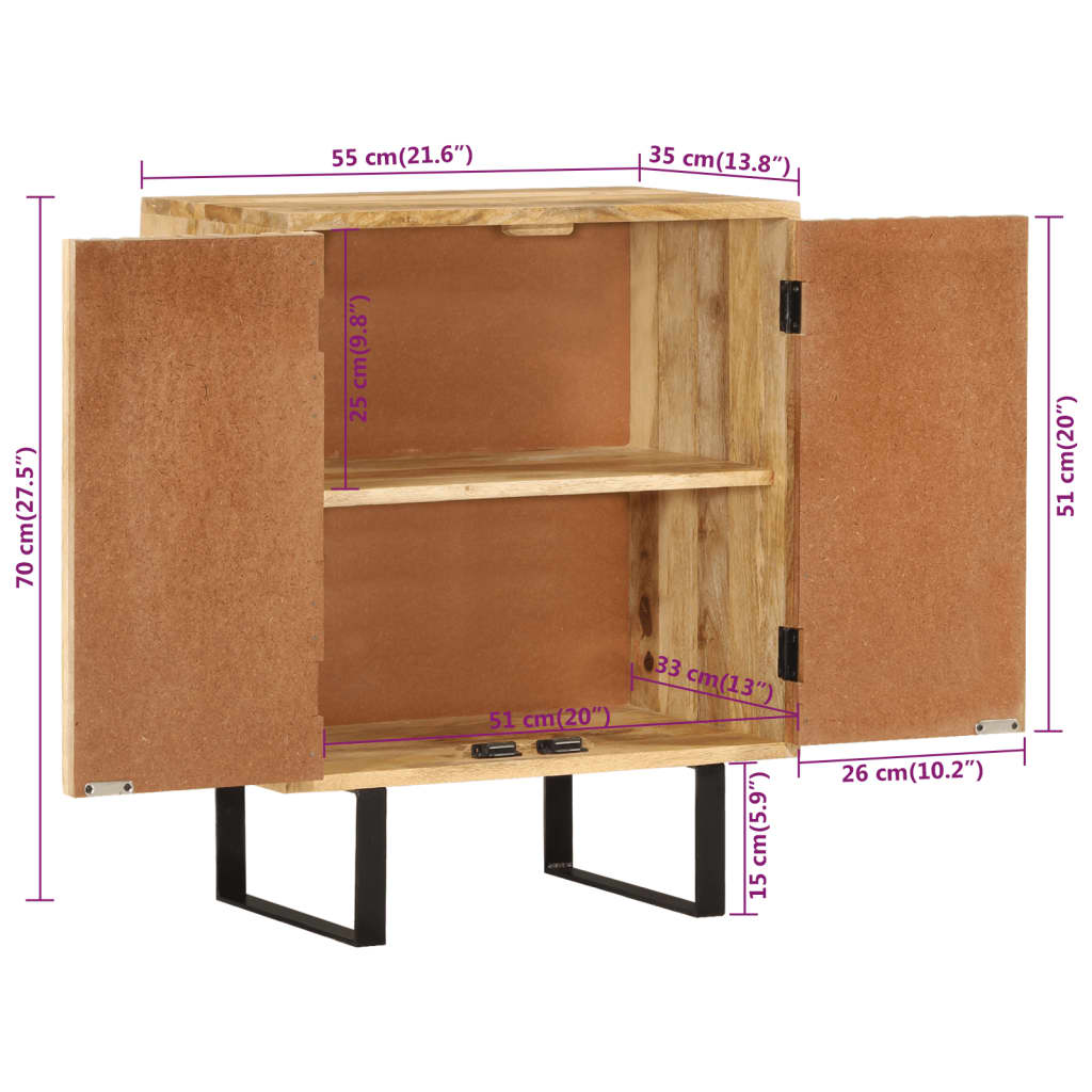 Buffet Avec 2 Portes 55X35X70 Cm Bois Massif De Manguier