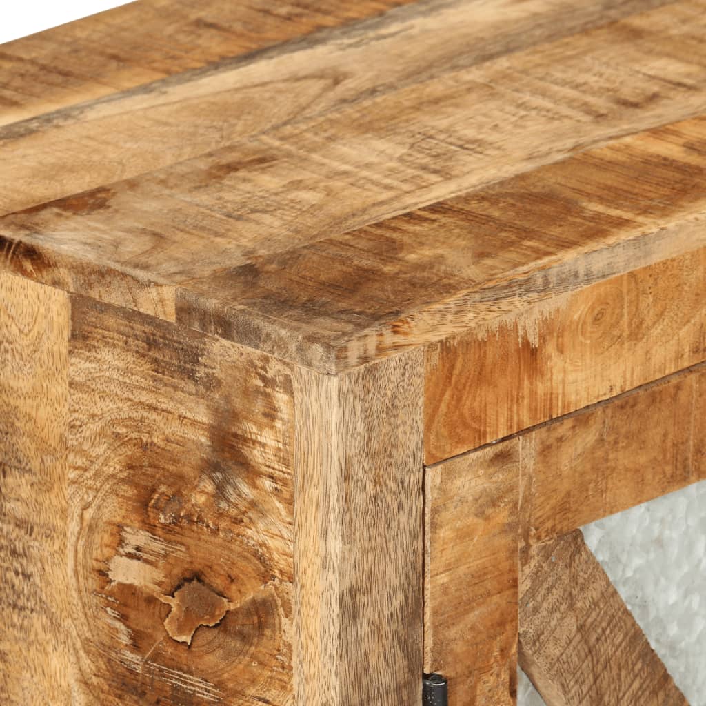 Buffet 80X30X71 Cm Bois De Manguier Brut Massif Et Métal