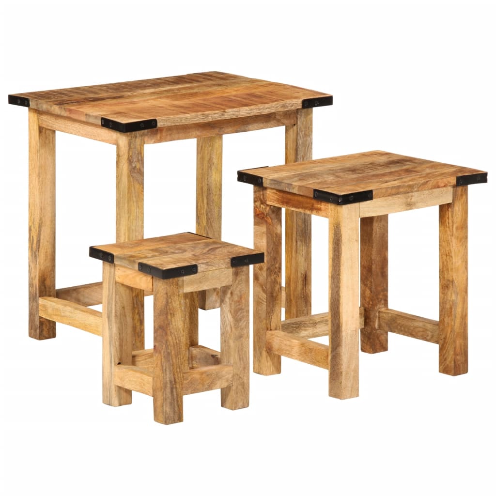 Tables D'appoint Gigognes 3 Pcs Bois De Manguier Massif Brut