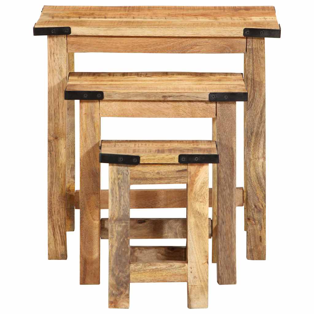 Tables D'appoint Gigognes 3 Pcs Bois De Manguier Massif Brut
