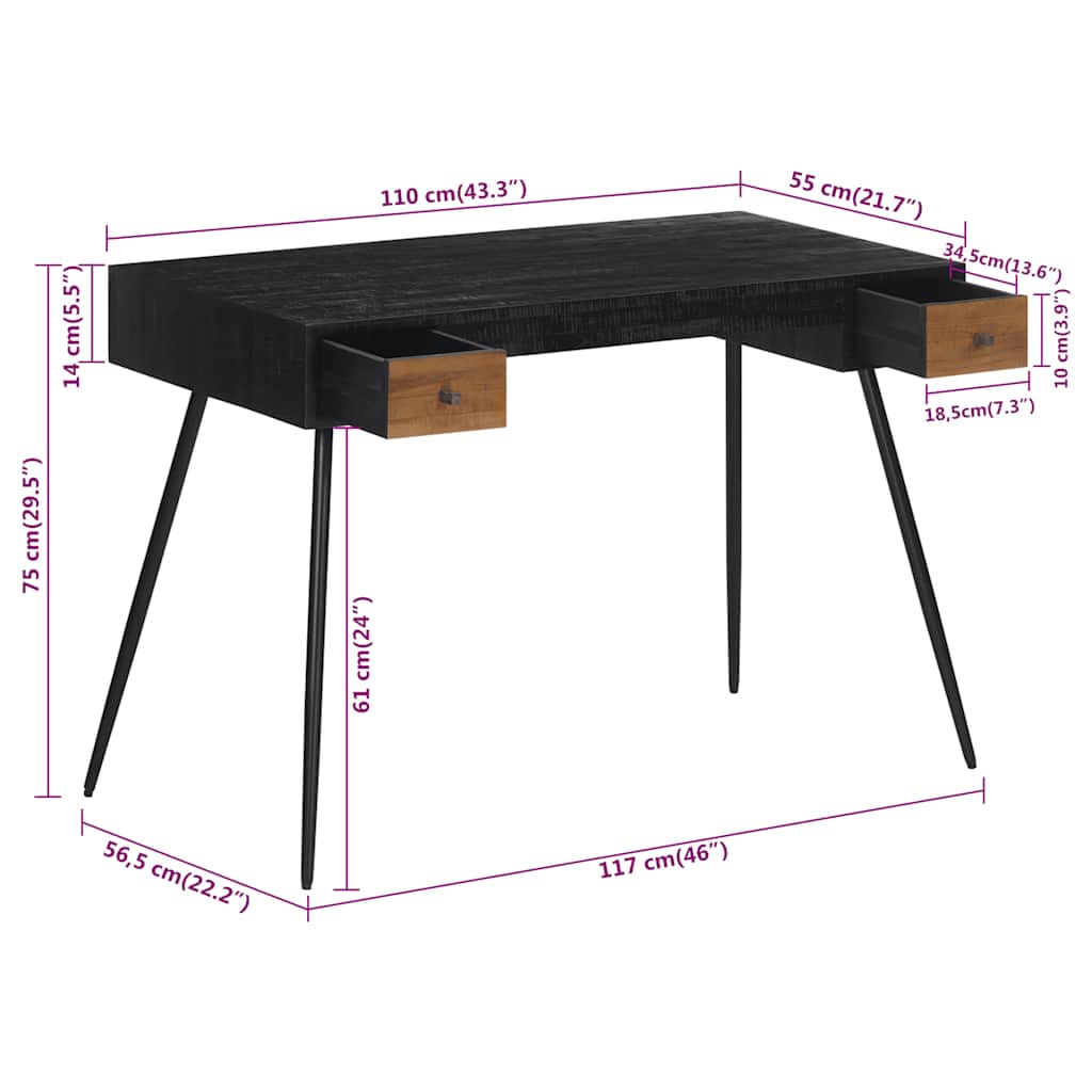 Bureau 117X56,5X75 Cm Teck Massif Récupéré