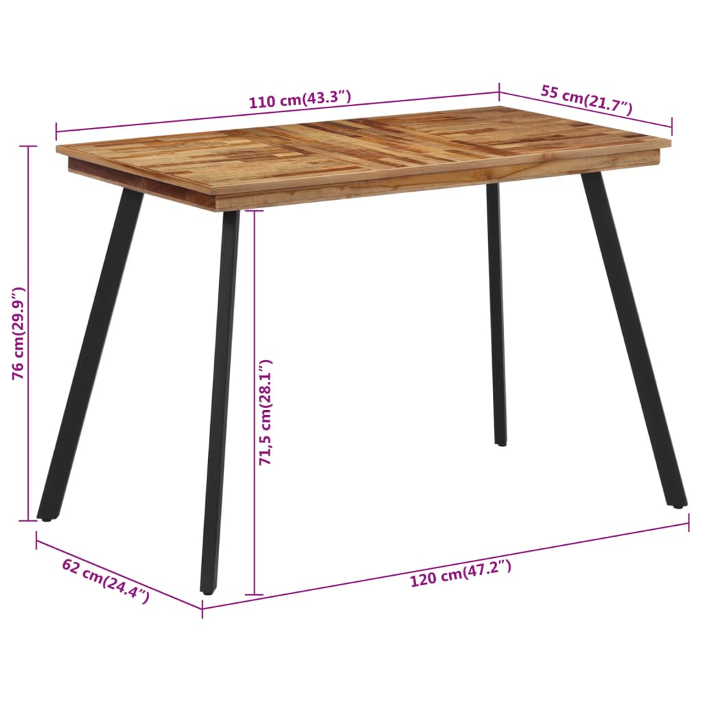 Table À Manger 120X62X76 Cm Bois Massif De Teck