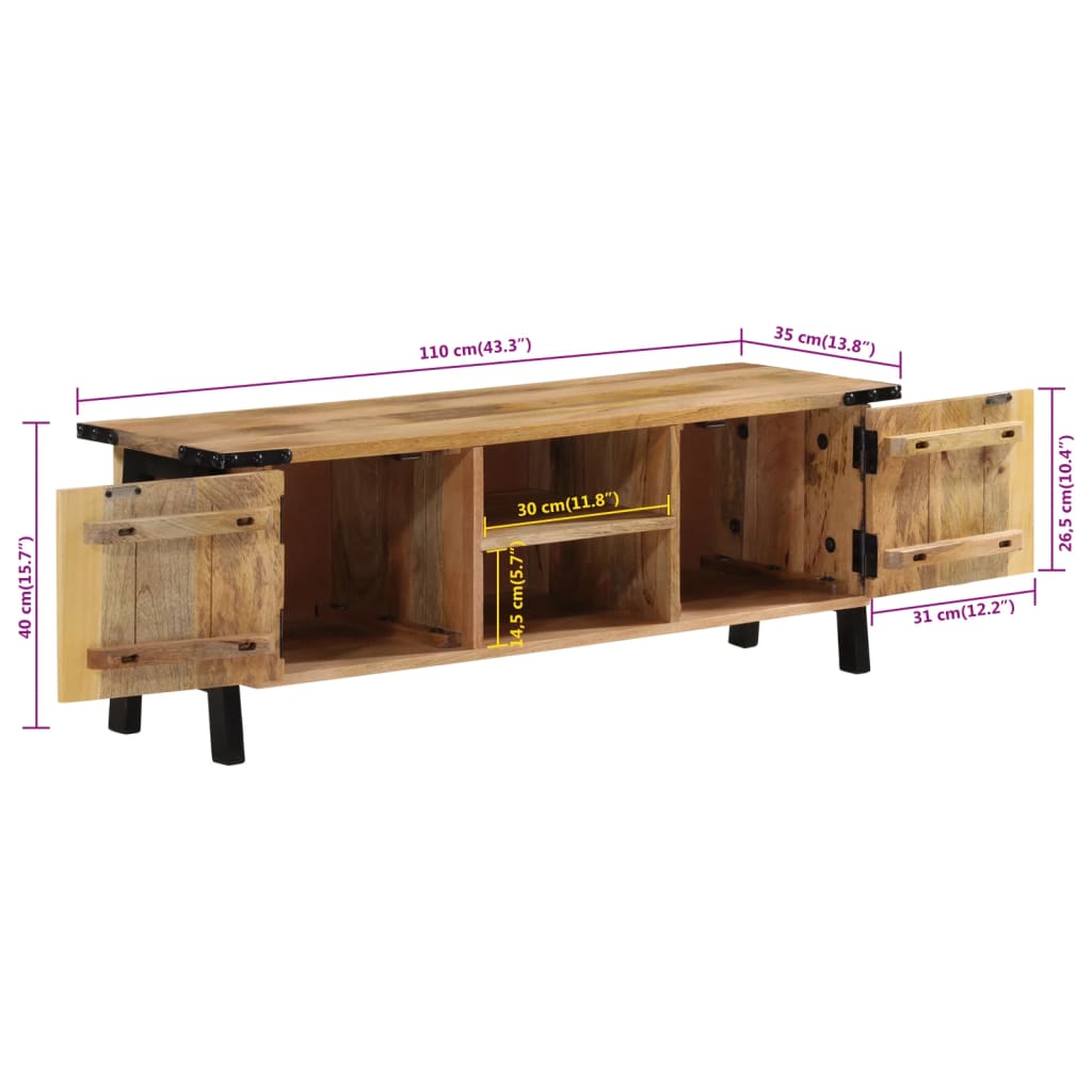 Meuble Tv 110X35X40 Cm Bois Massif De Manguier
