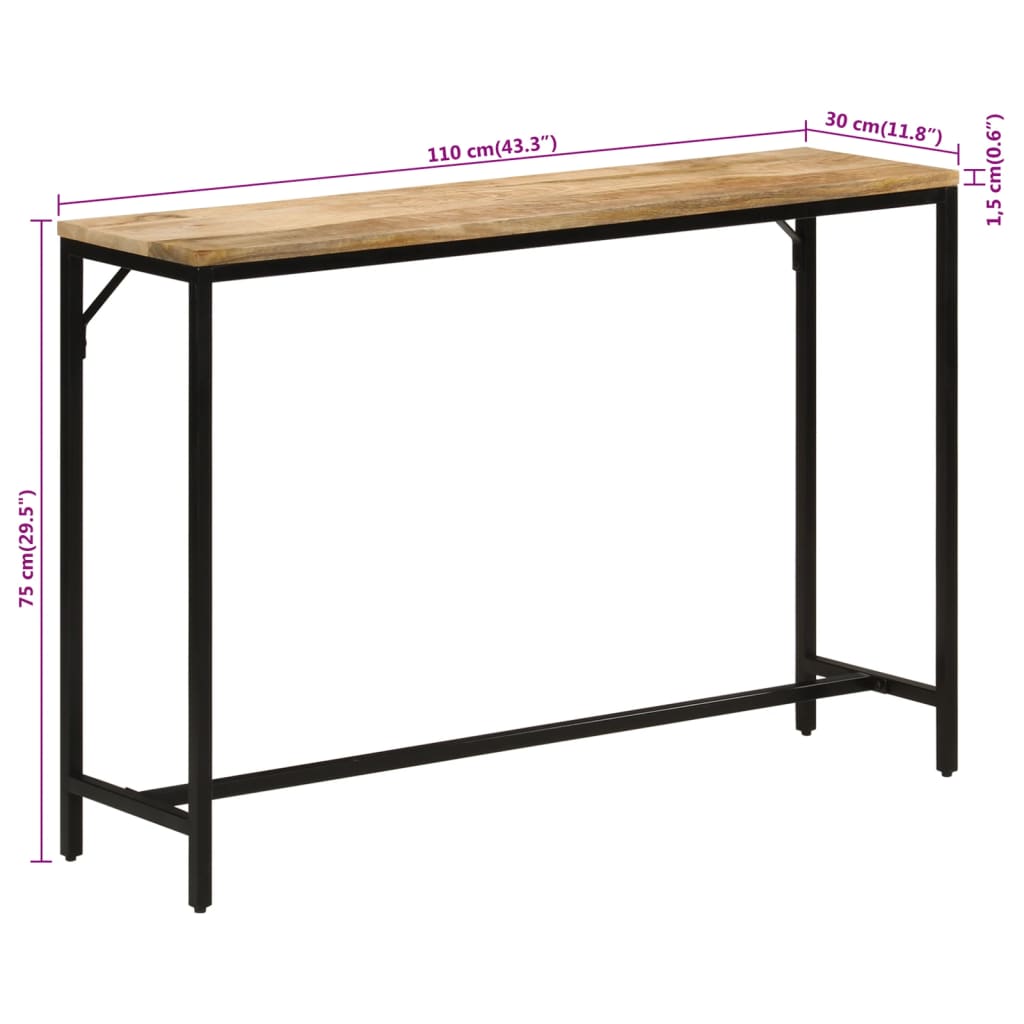 Table Console 110X30X75 Cm Bois De Manguier Massif Brut Et Fer