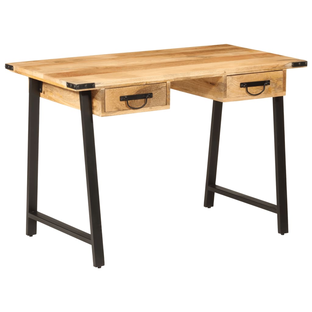 Bureau Avec Tiroirs 105X55X70 Cm Bois De Manguier Massif Et Fer