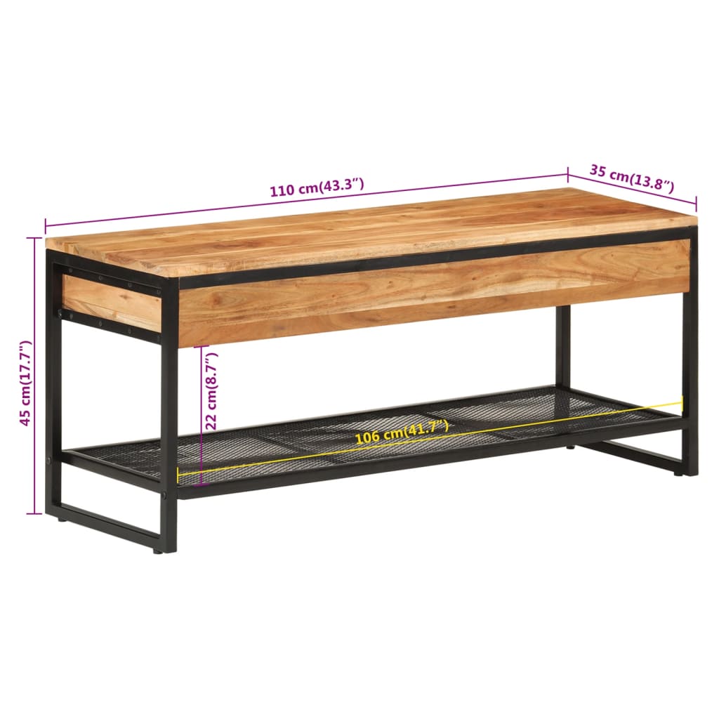 Banc À Chaussures 110X35X45 Cm Bois Massif D'acacia Et Fer