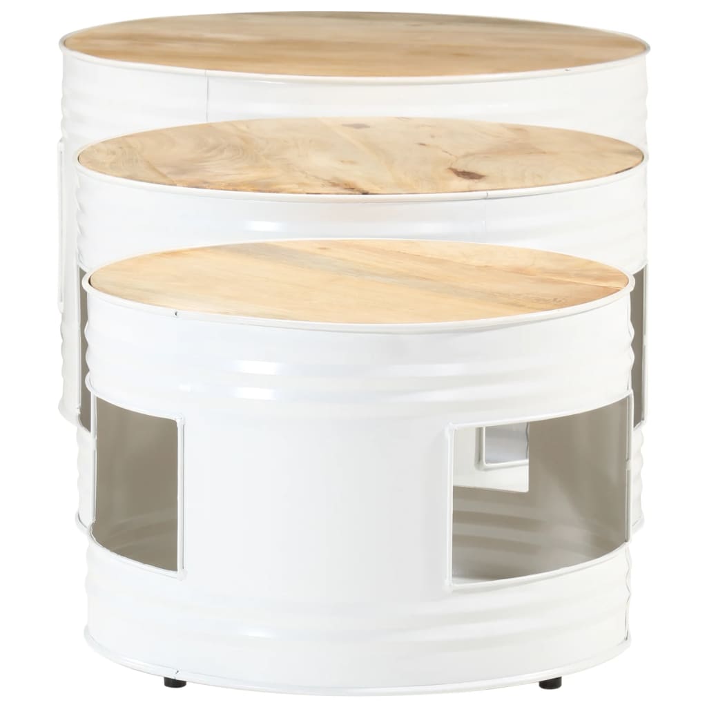 Tables De Bar Forme Tambour 3 Pcs Bois De Manguier Massif Brut