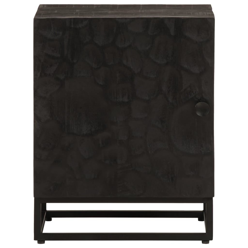 Table De Chevet Noir Bois Massif Manguier Et Fer Avec 1 Porte