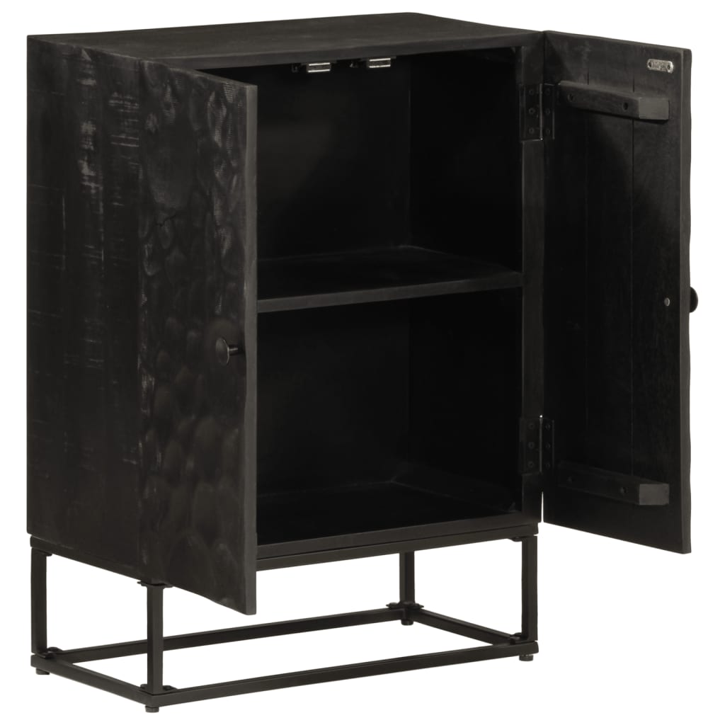 Buffet Noir Bois Massif De Manguier Et Fer Avec 2 Portes