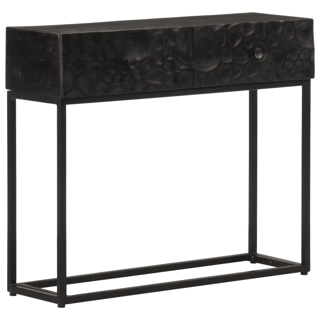 Table Console Noir Bois Massif De Manguier Et Fer Avec 2 Tiroirs