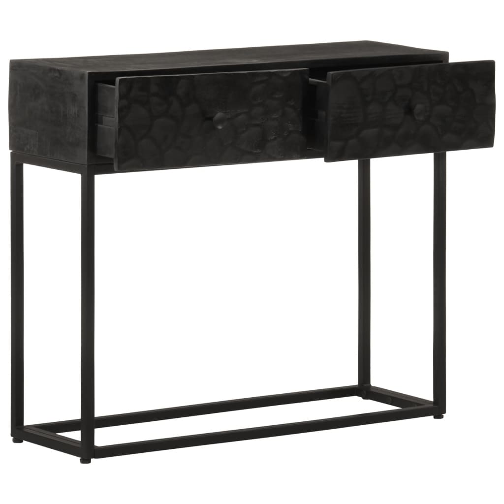 Table Console Noir Bois Massif De Manguier Et Fer Avec 2 Tiroirs