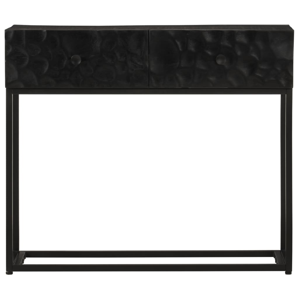 Table Console Noir Bois Massif De Manguier Et Fer Avec 2 Tiroirs