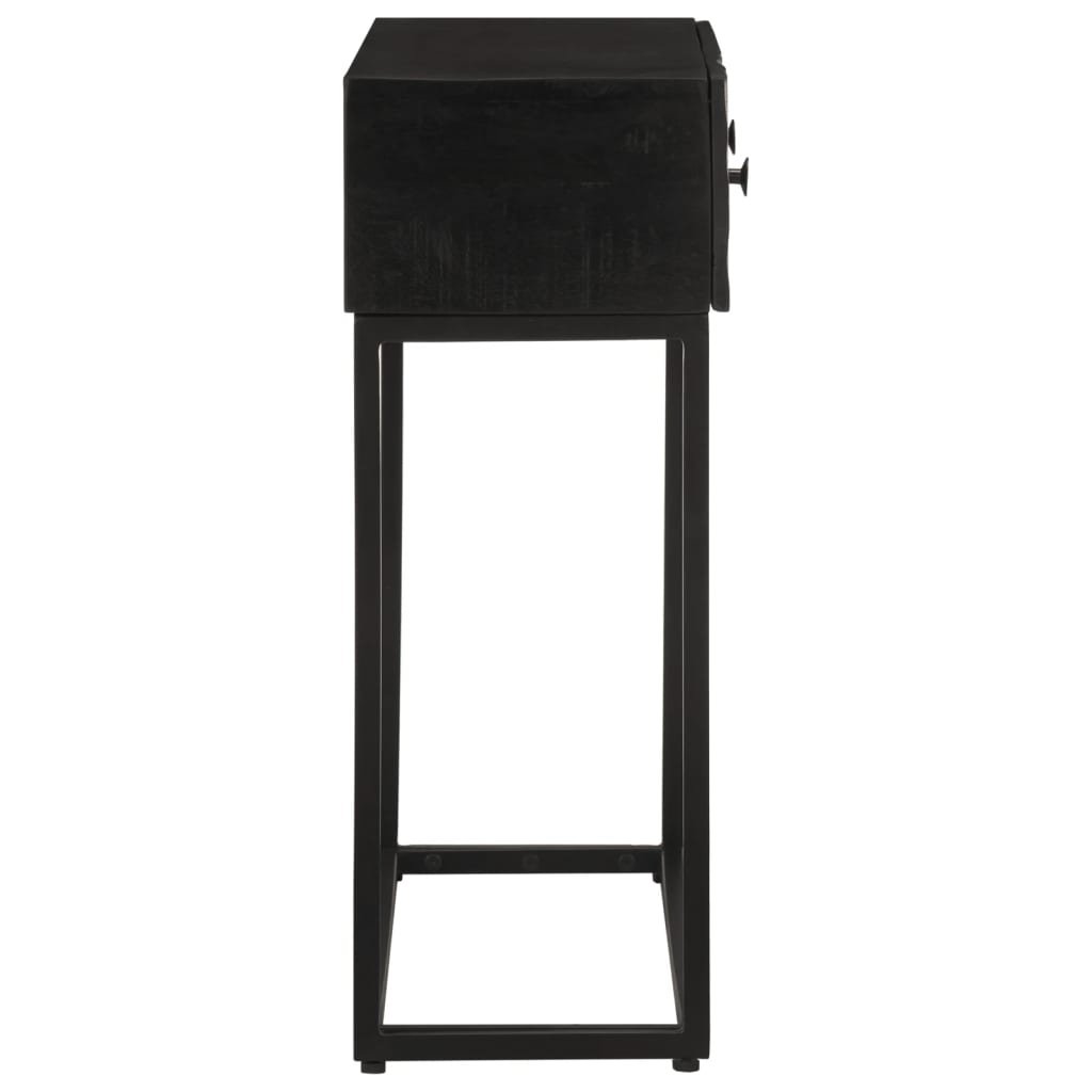 Table Console Noir Bois Massif De Manguier Et Fer Avec 2 Tiroirs
