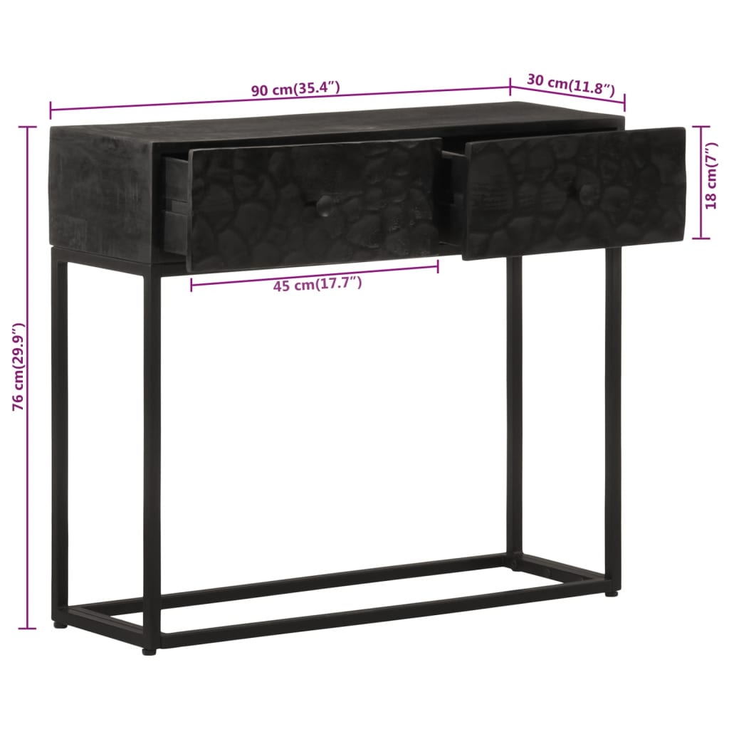 Table Console Noir Bois Massif De Manguier Et Fer Avec 2 Tiroirs