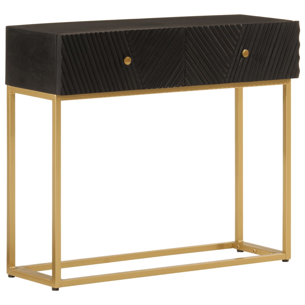 Table Console Noir Bois Massif De Manguier Et Fer Avec 2 Tiroirs