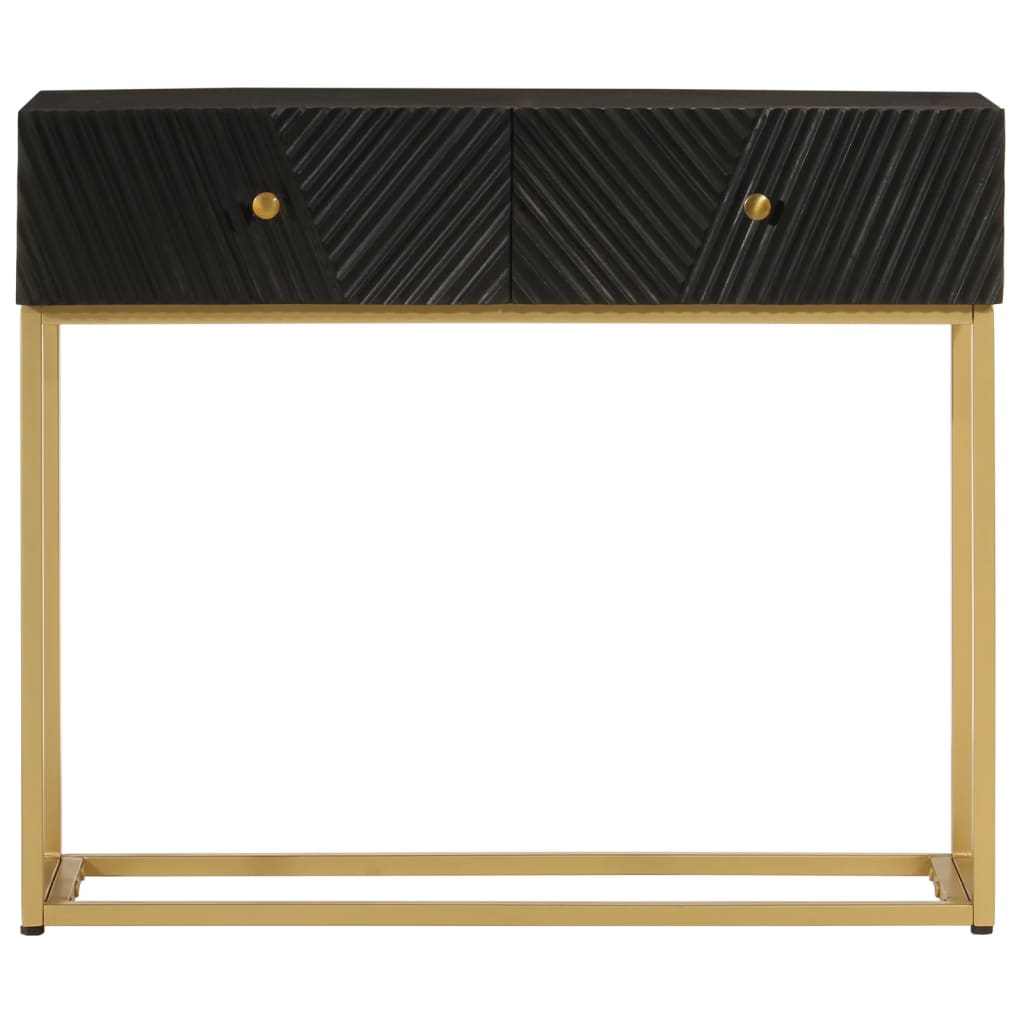 Table Console Noir Bois Massif De Manguier Et Fer Avec 2 Tiroirs