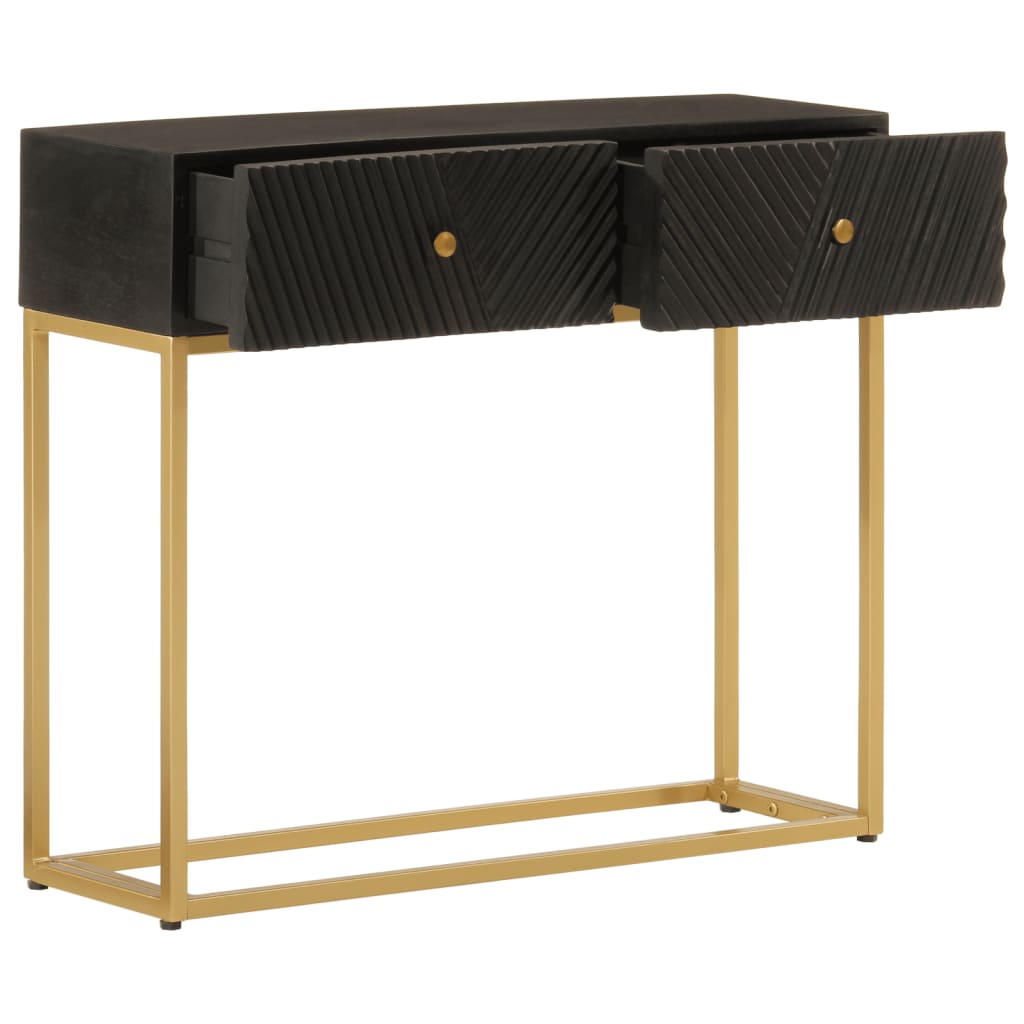 Table Console Noir Bois Massif De Manguier Et Fer Avec 2 Tiroirs