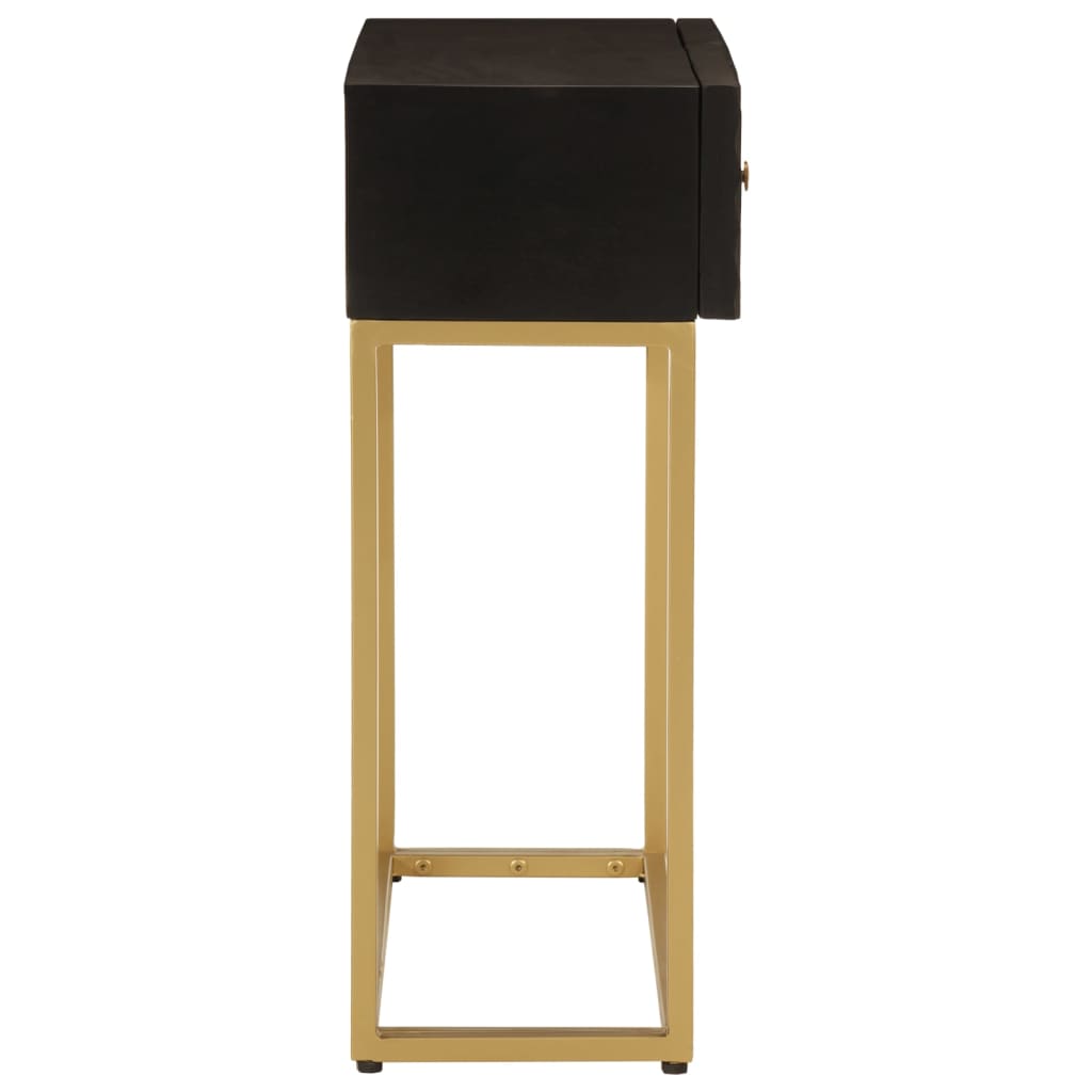 Table Console Noir Bois Massif De Manguier Et Fer Avec 2 Tiroirs