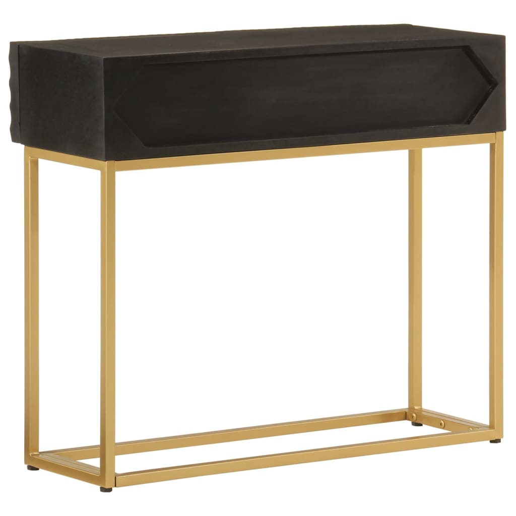 Table Console Noir Bois Massif De Manguier Et Fer Avec 2 Tiroirs