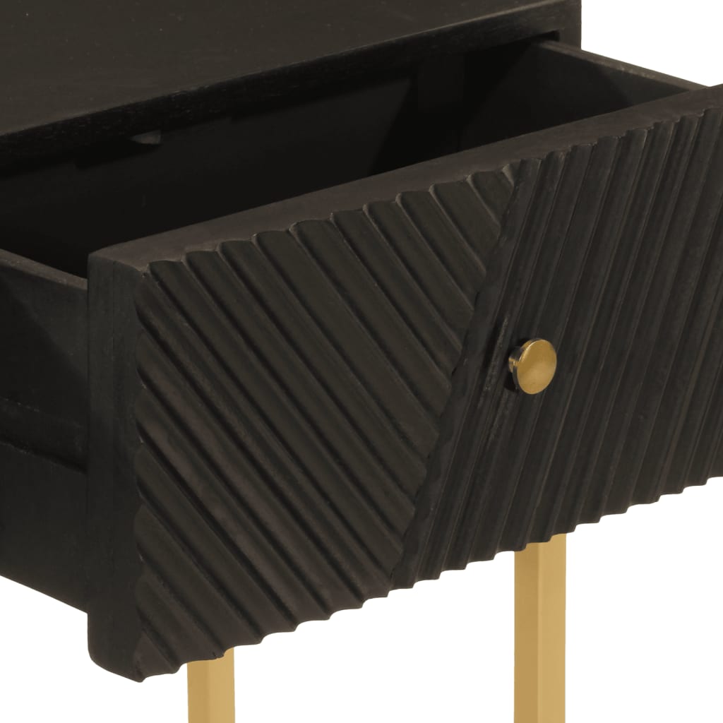 Table Console Noir Bois Massif De Manguier Et Fer Avec 2 Tiroirs