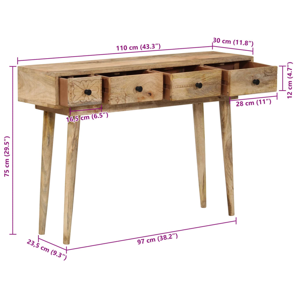 Table Console 110X30X Bois De Manguier Massif