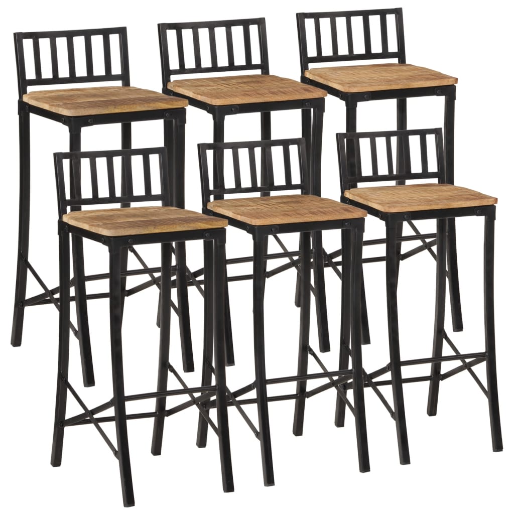 Ensemble De Bar 7 Pcs Bois De Manguier Brut Massif Et Métal