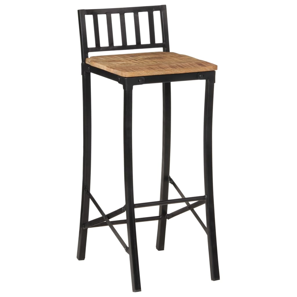 Ensemble De Bar 7 Pcs Bois De Manguier Brut Massif Et Métal