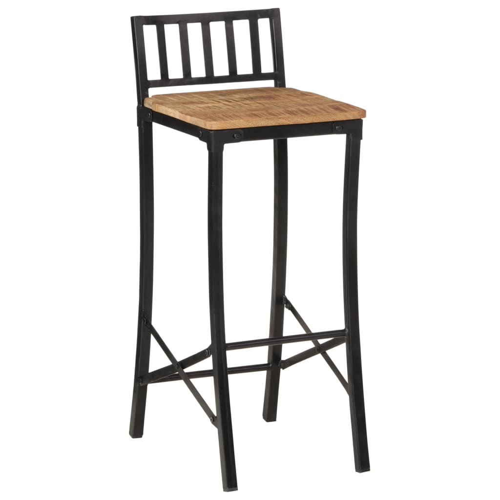Ensemble De Bar 5 Pcs Bois De Manguier Brut Massif Et Métal