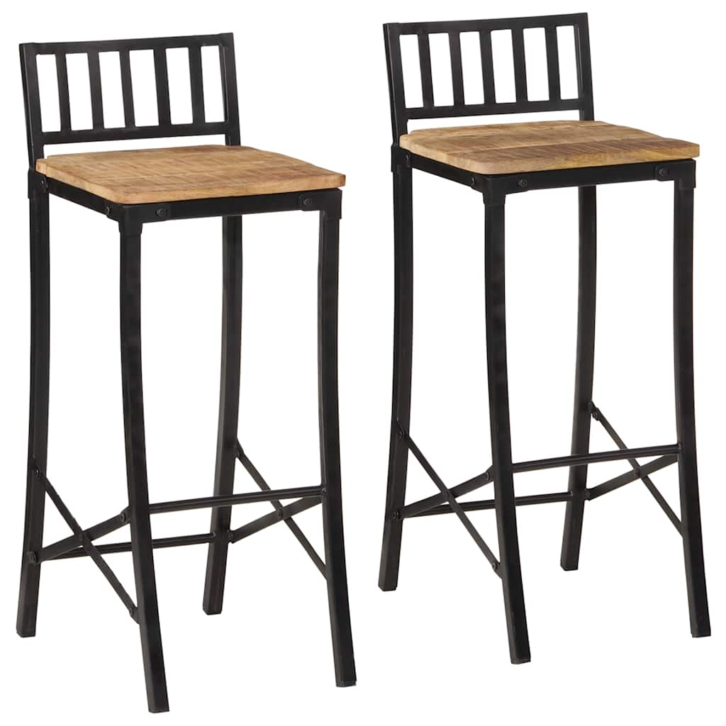 Ensemble De Bar 3 Pcs Bois De Manguier Brut Massif Et Métal