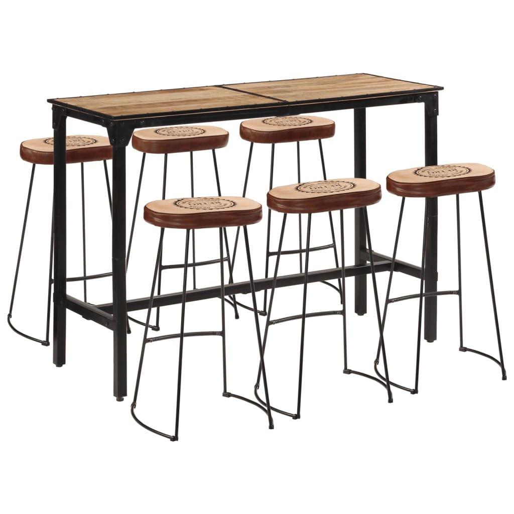 Ensemble De Bar 7 Pcs Bois De Manguier Brut Massif Et Métal