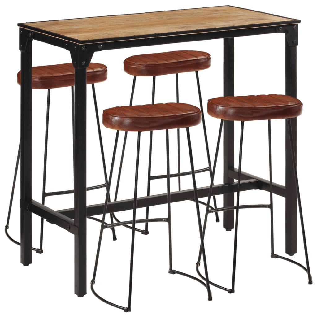 Ensemble De Bar 5 Pcs Bois De Manguier Brut Massif Et Métal