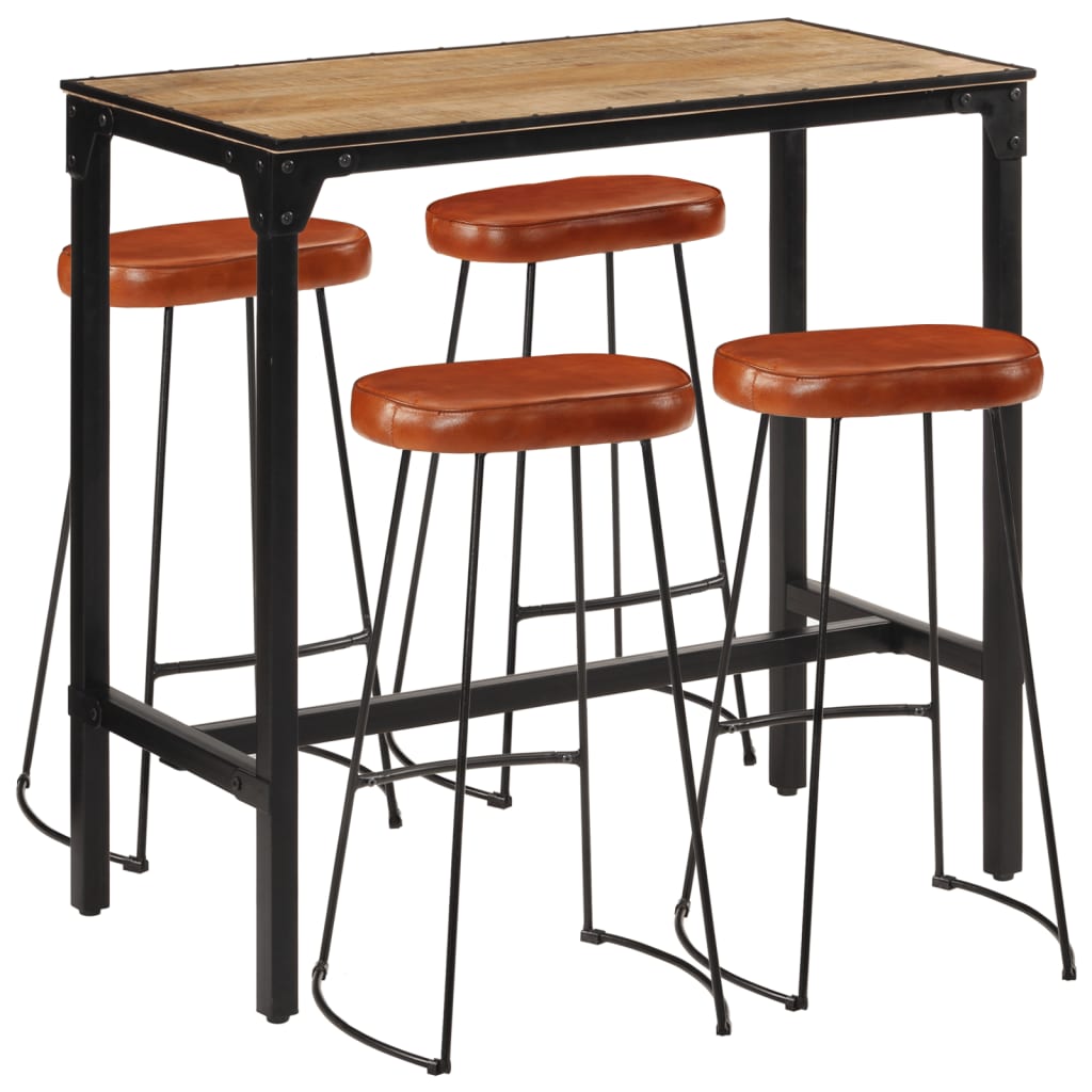 Ensemble De Bar 5 Pcs Bois De Manguier Brut Massif Et Métal