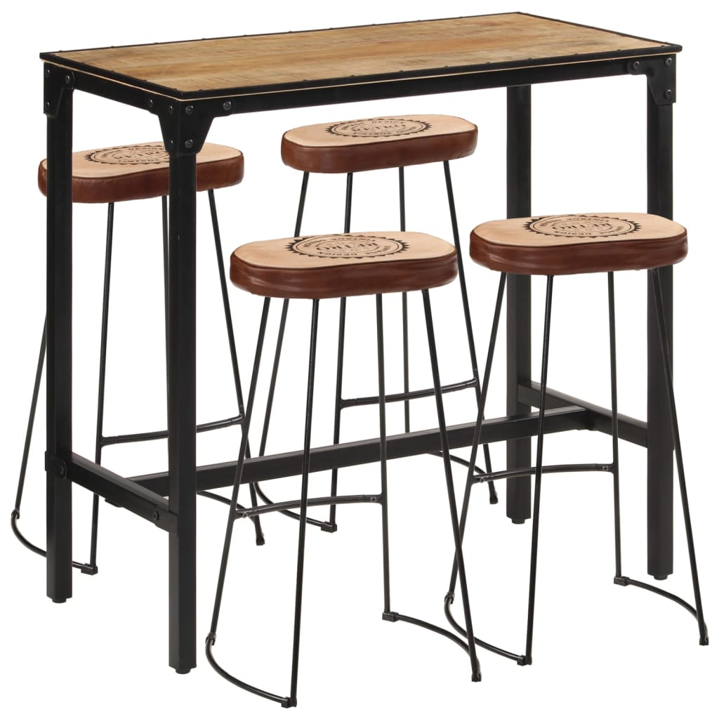 Ensemble De Bar 5 Pcs Bois De Manguier Brut Massif Et Métal