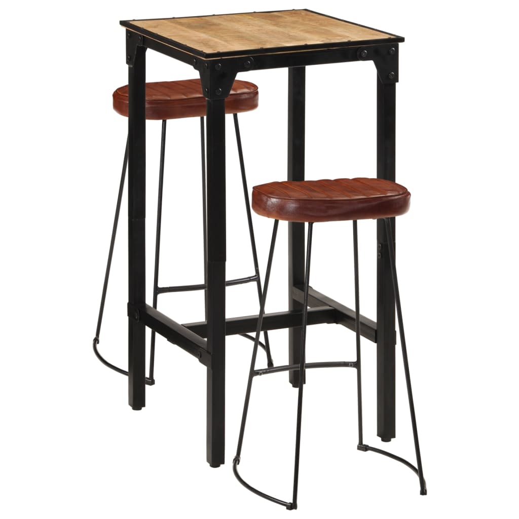 Ensemble De Bar 3 Pcs Bois De Manguier Brut Massif Et Métal