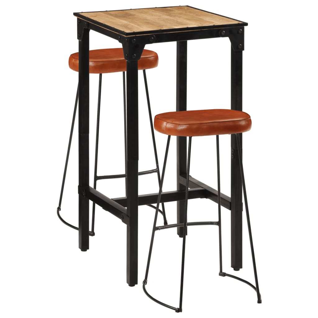 Ensemble De Bar 3 Pcs Bois De Manguier Brut Massif Et Métal