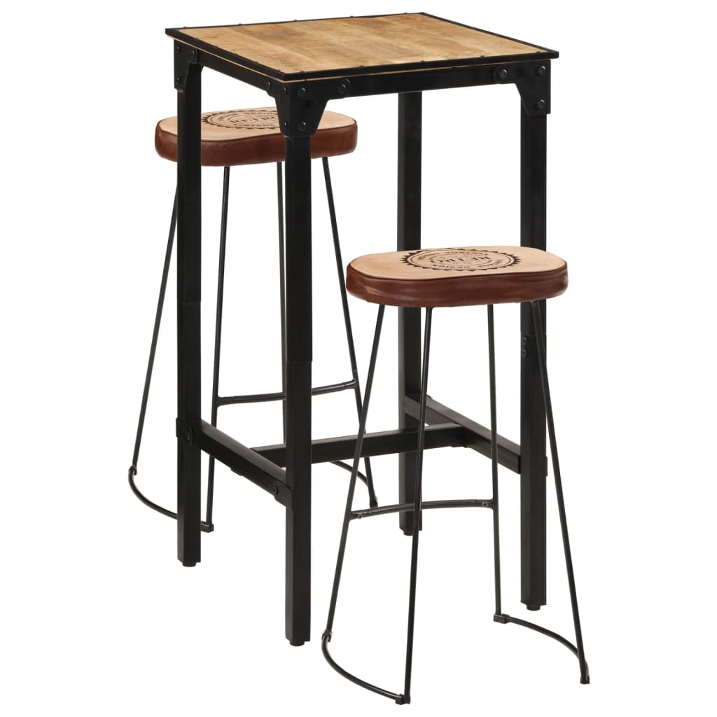 Ensemble De Bar 3 Pcs Bois De Manguier Brut Massif Et Métal